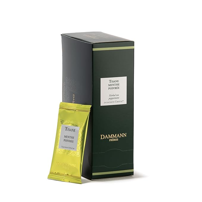 Dammann Freres Sachets Menthe Poivrée Tea Bags Premium Gourmet French Peppermint Herbal Tea Individually Wrapped 24 Count
