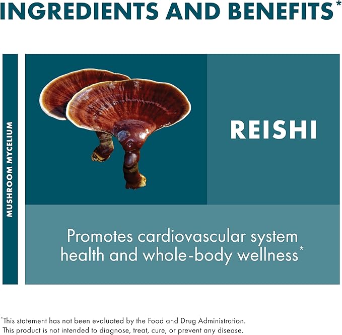 Host Defense Reishi Capsules - Heart &amp Immune Health Support Supplement - Mushroom Supplement to Support Energy &amp Vitality - Reishi Supplement to Aid Overall Well-Being - 60 Capsules (30 Servi