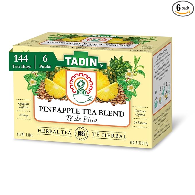 Tadin Pineapple Herbal Tea Contains Caffeine Individually Wrapped Tea Bags Best Hot or Iced 24 Tea Bags Per Box Pack of 6