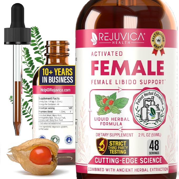 Rejuvica Activated Female Libido Booster Drops for Women | Maca Horny Goat Weed Damiana &amp Ashwagandha | Supports Desire Intimacy &amp Overall Wellness | 1+ Month Supply