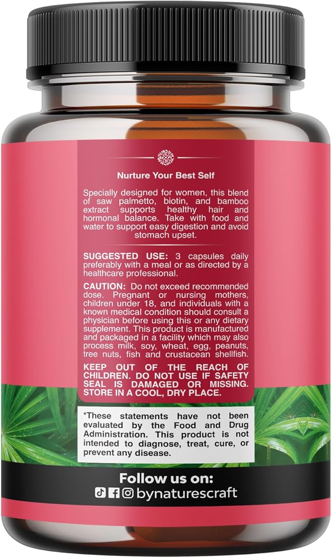 Extra Strength Saw Palmetto for Women - DHT Blocker Restoring Hair Vitamins for Hair Health - 500mg Pure Saw Palmetto Capsules with Maca Root &amp Biotin for Stronger Healthier Looking Hair 180 Count