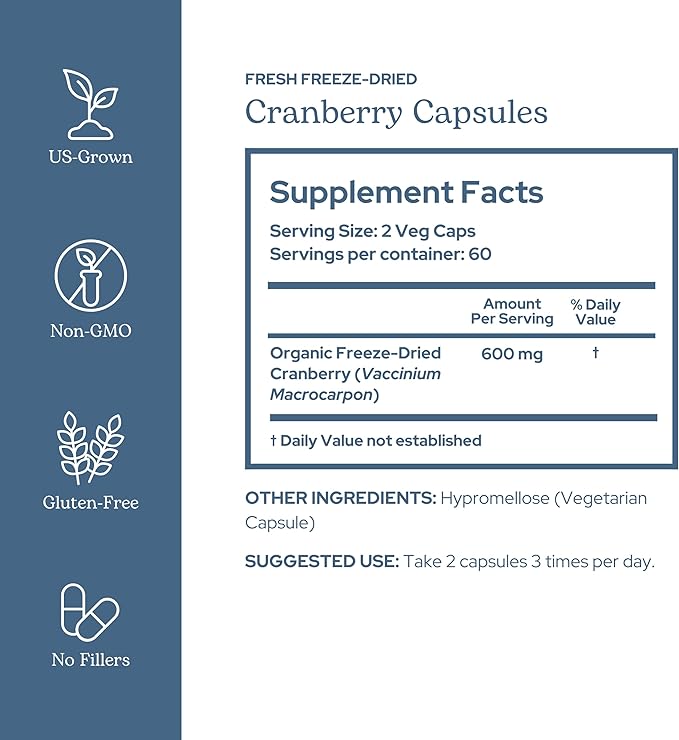 Eclectic Herb - Premium Freeze Dried Cranberry Capsules | Urinary Tract Support | Cranberry Supplement for Urinary Tract Health | US-Grown Organic Non-GMO Gluten Free Vegan (120 CT | 300 mg)