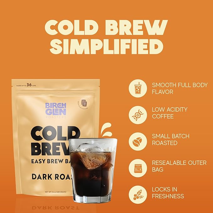 Birch Glen Roasters Cold Brew Coffee Bags - 12 Pack of Coarse Ground Coffee Filter Pitcher Packs for Easy Brewing - 100% Arabica - Yields 6 Pitchers - Decaf