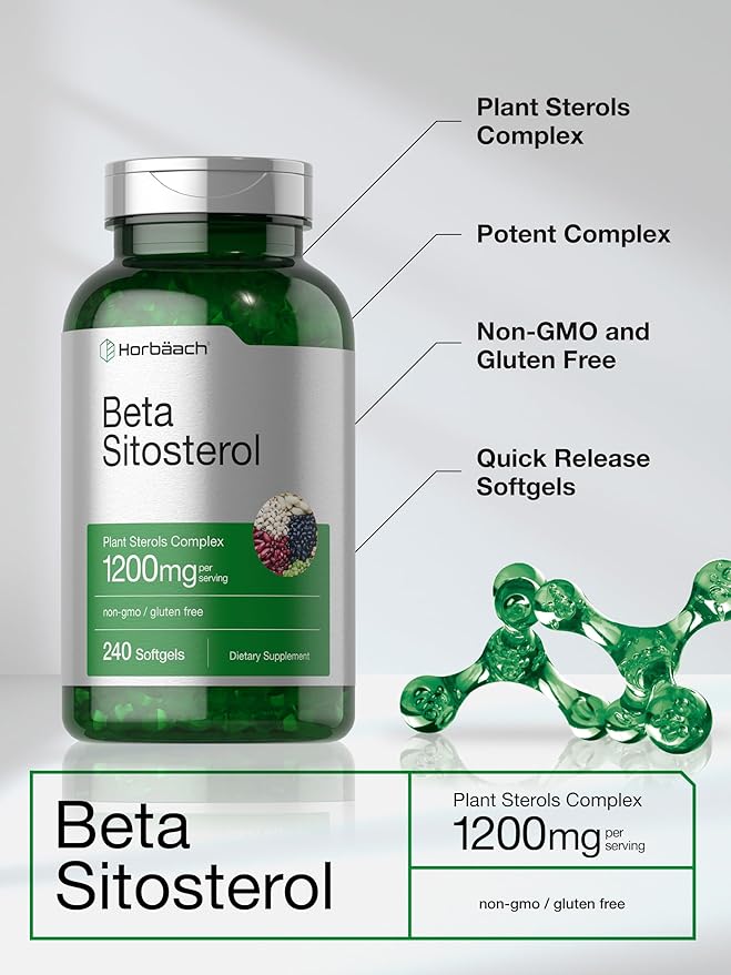 Horbäach Beta Sitosterol 1200mg | 240 Softgel Capsules | Mega Strength | Plant Sterols Complex | Non-GMO Gluten Free Supplement