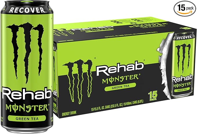 Monster Energy Rehab Green Tea + Energy Energy Drink 15.5 Ounce | Energy Iced Tea Pack of 15