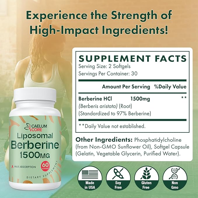 Liposomal Berberine HCL - Berberine 1500mg High Bioavailability Berberines Supplement for Women and Men (2 Pack)