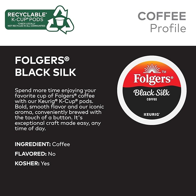 Folgers Black Silk Coffee Keurig Single Serve K-Cup Pods Dark Roast 24 Pods Per Pack Case Of 4 Packs