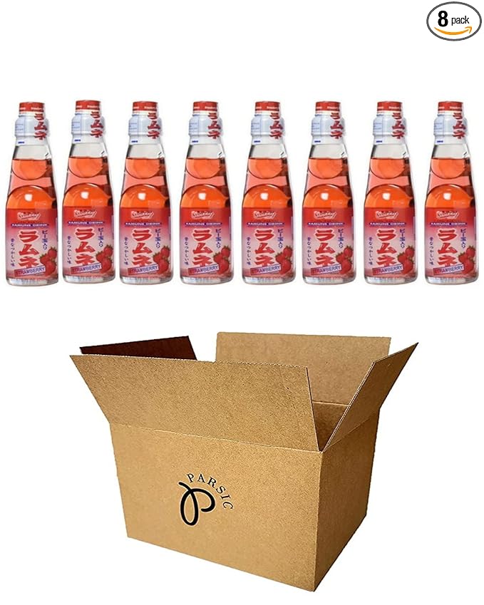RAMUNE Japanese Soft Drink multi-pack 8 Bottles 6.76 Fluid Ounce (Strawberry)