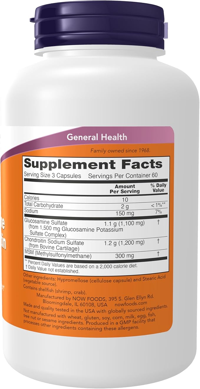 NOW Foods Glucosamine 1.1g Chondroitin 1.2g with MSM 300mg 180 Capsules (Pack of 2)