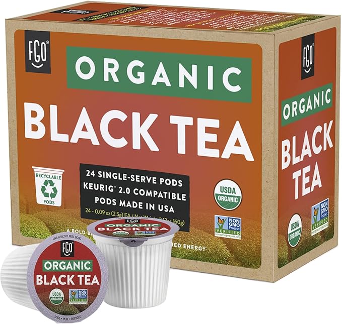 FGO Organic Black Tea K-Cup Pods for Keurig 24 Count (Pack of 1) Premium Black Tea is USDA Organic Non-GMO &amp Recyclable with Naturally Occurring Caffeine