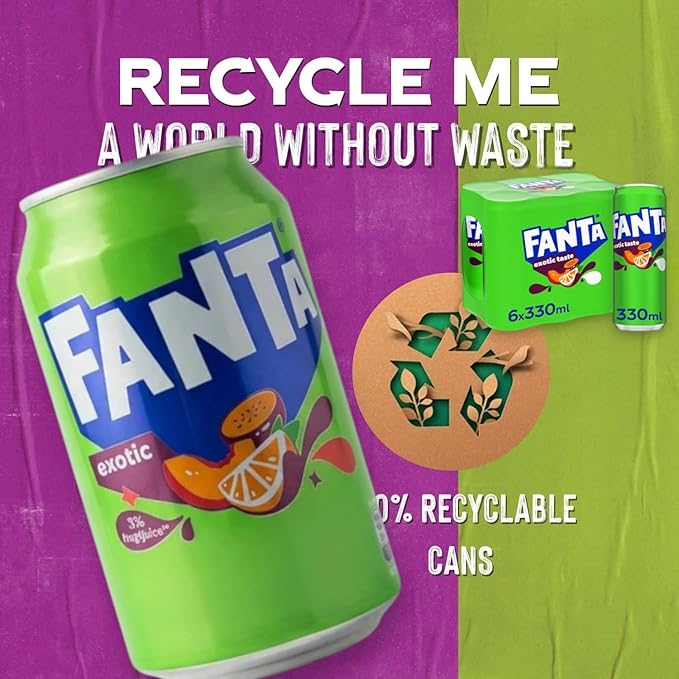 Fanta Soft Drink Exotic Flavor (Passion fruit Peach Orange) From Denmark 330ml Each Can (Case of 24)
