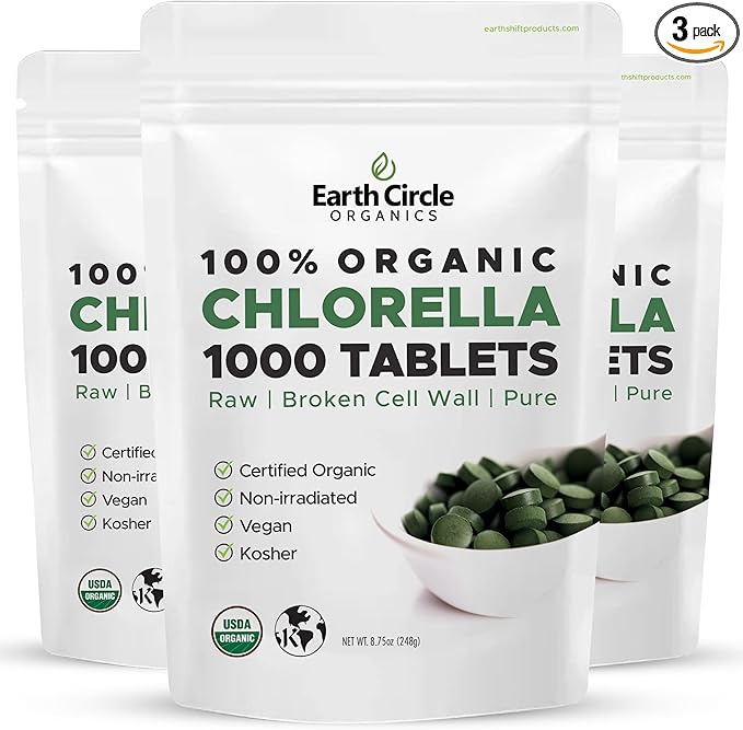 Organic Chlorella Tablets 1000 Count | High Potency Chlorophyll Supplement | Pure Chlorella Pyrenoidosa | Broken Cell Wall for Maximum Absorption | Vegan Kosher Non-GMO Superfood - Pack of 3