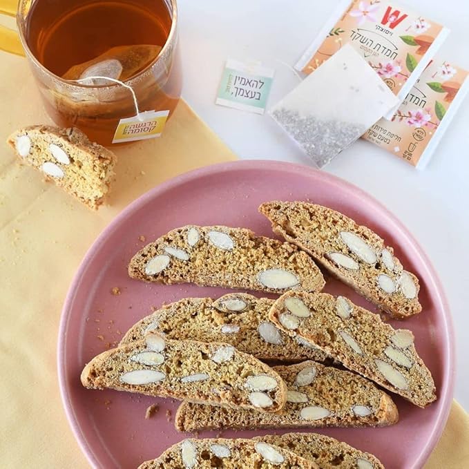 Wissotzky Almond Charm Tea Bags (4 Pack - 20 bags each) Caffeine Free Infused With Premium Fruit &amp Herbal Tea Leaves “AKA Chemdat Hashaked”