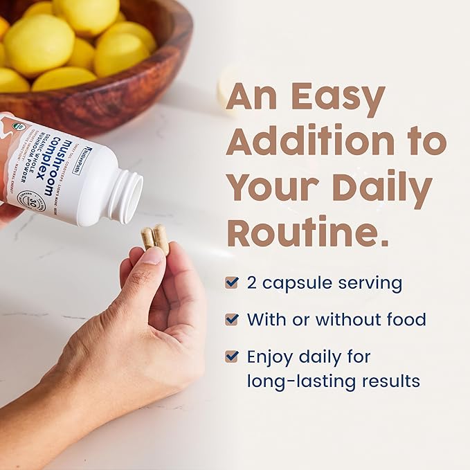 NativePath Mushroom Complex - Organic Lions Mane Turkey Tail Cordyceps &amp Reishi Supplement for Immune Support Brain Focus &amp Energy - Beta-Glucans Adaptogen Vegan Non-GMO - 60 Capsules
