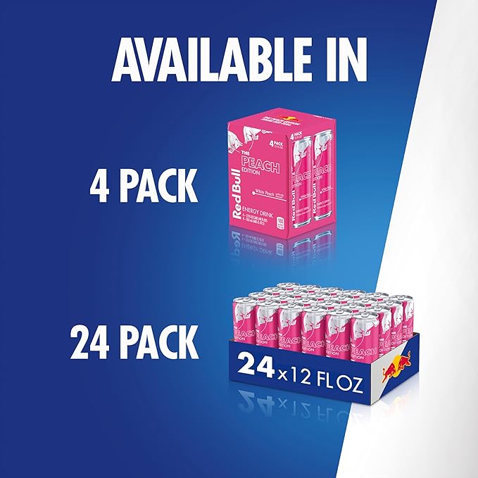 Red Bull Peach Edition Energy Drink White Peach 12 fl. oz. 24 cans with 114mg Caffeine Taurine &amp B Vitamins