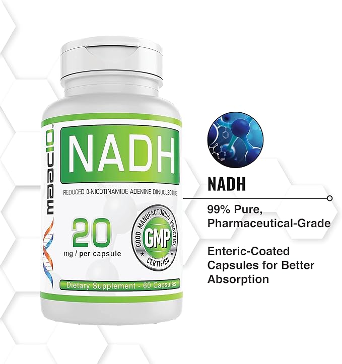 MAAC10 NADH Supplement 20mg Each 60 Capsules for Energy Fatigue Mental Focus &amp NAD+ Longevity Support | Pharmaceutical Grade 99% Pure NADH (Pack of 2)