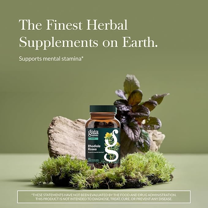 Gaia Herbs Rhodiola Rosea - Stress Support Supplement Traditionally for Supporting Healthy Stamina &amp Endurance - with Siberian Rhodiola Root Extract* - 120 Vegan Liquid Phyto-Caps (120 Servings)