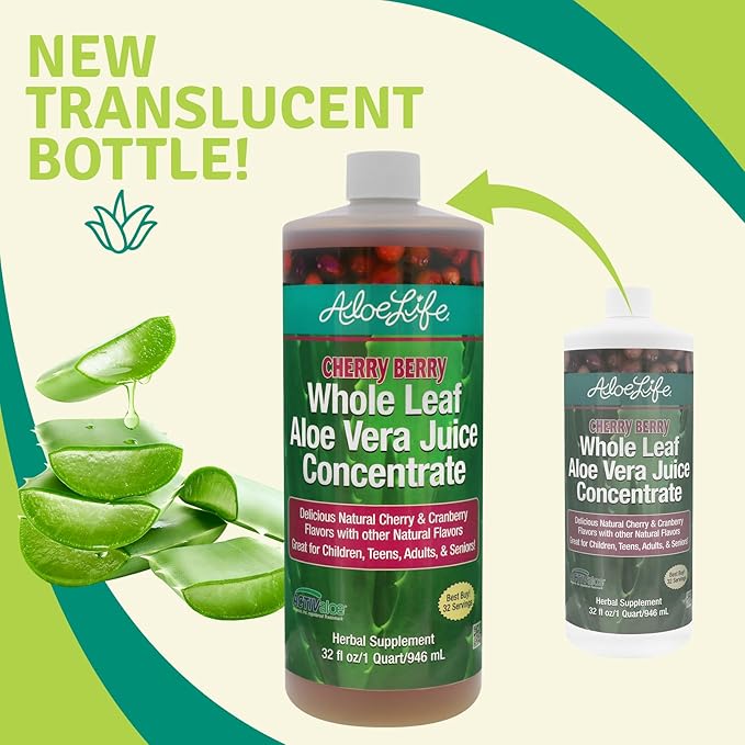 Aloe Life - Whole Leaf Aloe Vera Juice Certified Organic Gluten-Free (Cherry Berry 32 oz)