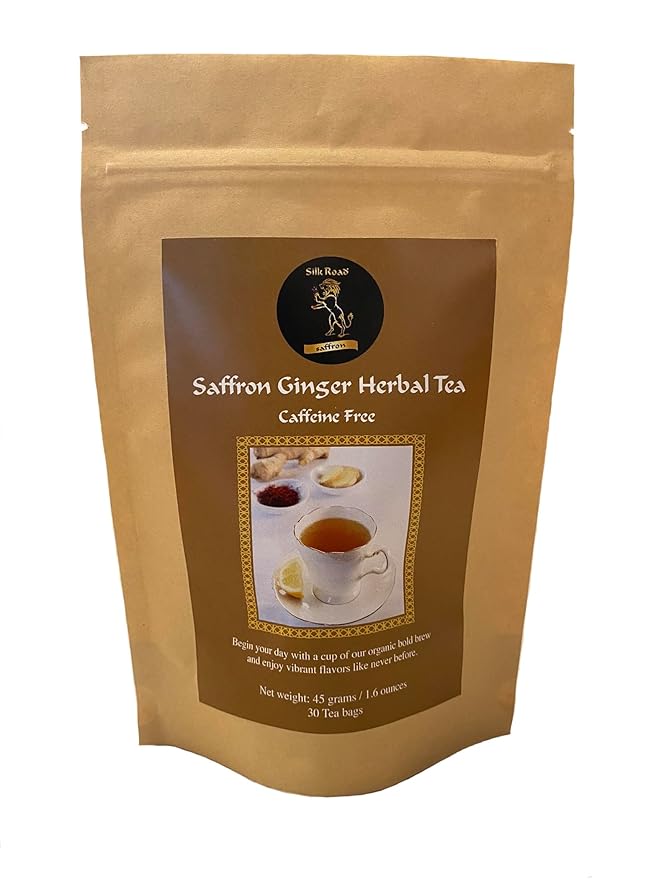 Organic Saffron Organic Ginger Herbal Tea - for better health and wellness (Pack of 1 Saffron Ginger)