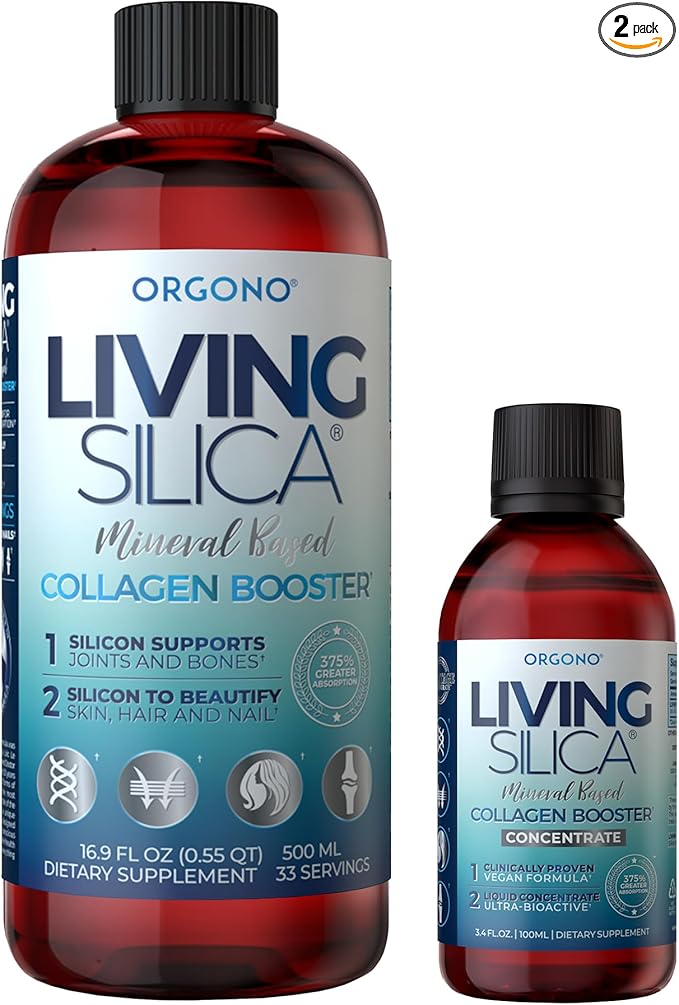 Orgono Living Silica Kit | Mineral-Based Collagen Booster Liquid &amp Concentrate Drops (Travel Size) | Vegan | Supports Joint &amp Bone Health Collagen &amp Elastin Production Glowing Skin.