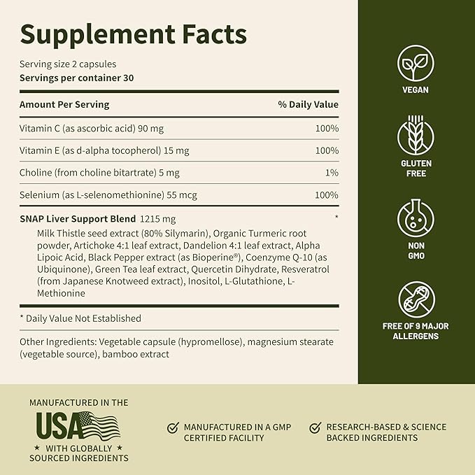Snap Supplements Liver Health Milk Thistle Supplement + Kidney Health Cranberry Supplement Bundle 60 Vegetarian Capsules (30-Day Supply)