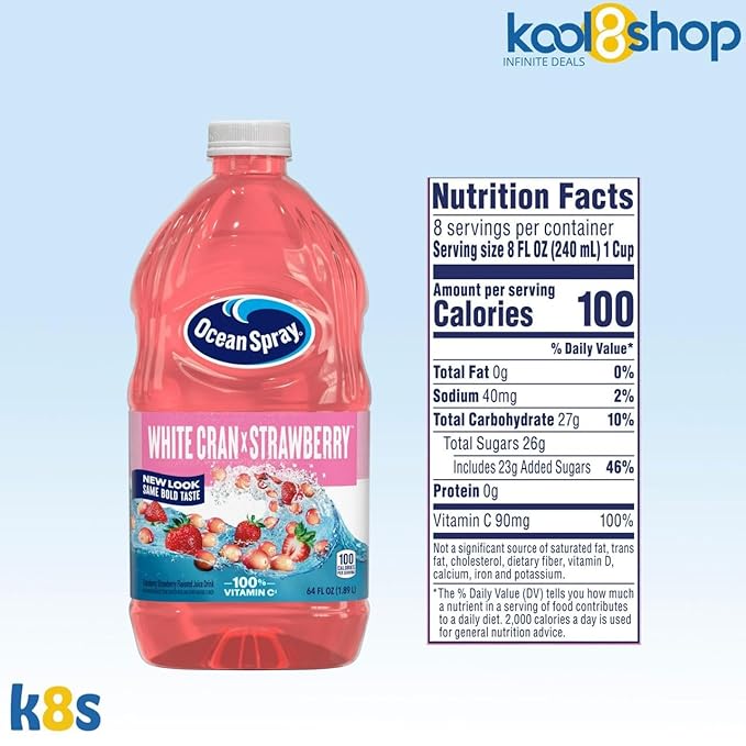 Ocean Spray White Cran Strawberry Juice Drink 64 fl oz Plastic Bottles 4 Pack + 15 Sugarcane Disposable Straws by KOOL8SHOP Infinite Deals