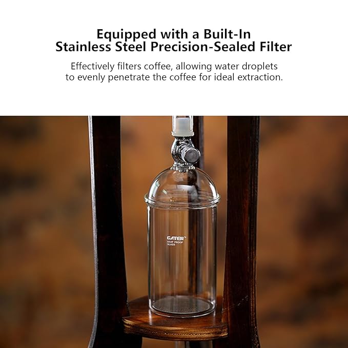 Cold Brew Coffee Maker Iced Coffee Cold Brew Drip Tower Coffee Maker with Adjustable Valve Borosilicate Glass Wood Tower for Making Delicious Cold Extracted Coffee At Home In Shops Cafes and Offices