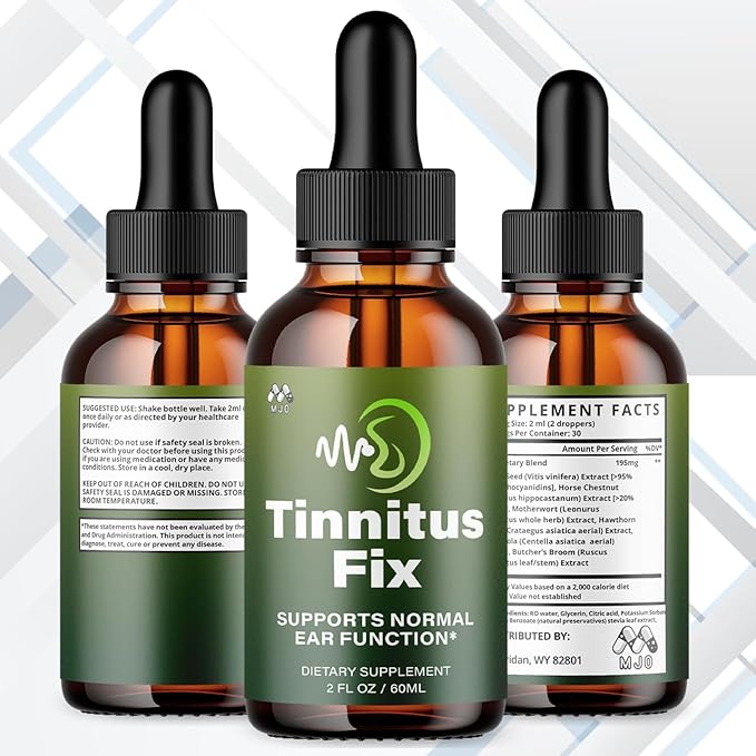 (3 Pack) Tinnitus Fix Drops Official TinnitusFix Hearing Support Drops with All Natural Ingredients Advanced Ear &amp Hearing Wellness Support with Premium Vitamins for Women &amp Men (90 Servings