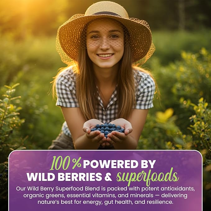 Greens+ Advanced Multi Wild Berry Superfood Powder Organic Blend Vegan Non-GMO Soy-Free Dairy-Free Gluten-Free Dietary Supplement with Vitamins &amp Minerals 9.4 oz