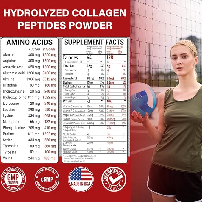 Sports Collagen Powder 12.42 oz Pack of 2 - Grass Fed Bovine &amp Wild Fish Hydrolyzed Type I II III Multi Collagen Peptides Unflavored Protein Powder with BCAA Magnesium &amp Electrolytes