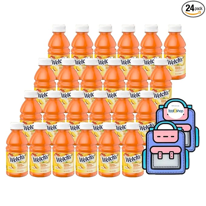 Welch’s Mango Pineapple Juice Drink 10 fl oz Plastic Bottle 24 Pack + 2 Reusable Snack Bags by KOOL8SHOP Infinite Deals