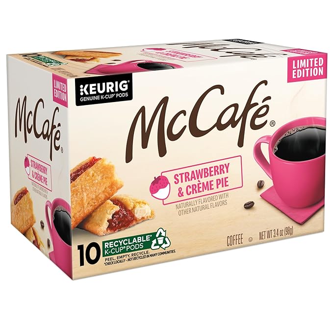 McCafé Strawberry &amp Crème Pie Light Roast Flavored Coffee Single Serve Keurig® K-Cup Pods Limited Edition 60 Count (6 Packs of 10)