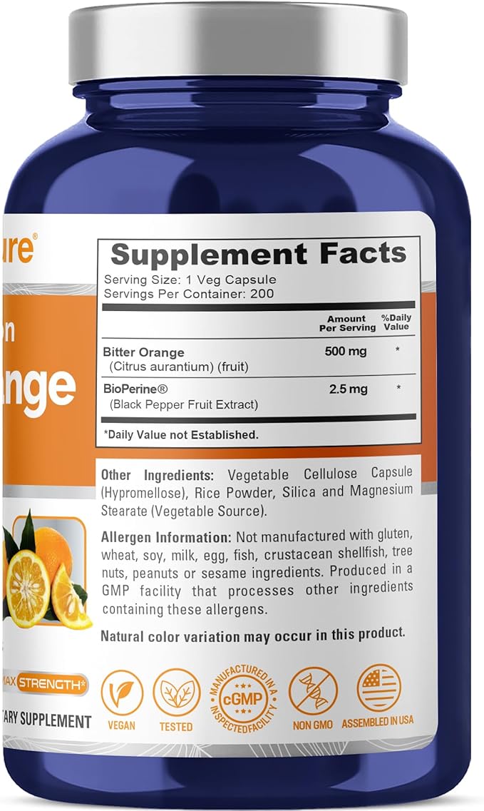 NusaPure Bitter Orange - Suitable for Vegetarian/Vegan Non - GMO - 500mg 200 Capsules