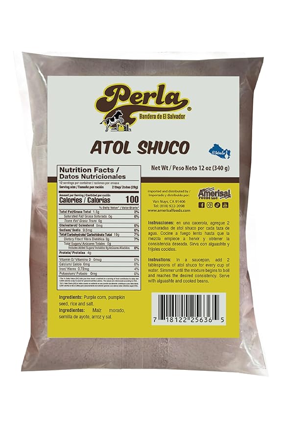 Perla Atol Shuco Drink Mix - Authentic Salvadoran Hot Drink Ready in Minutes - Made in El Salvador 12 oz (CASE OF 20)