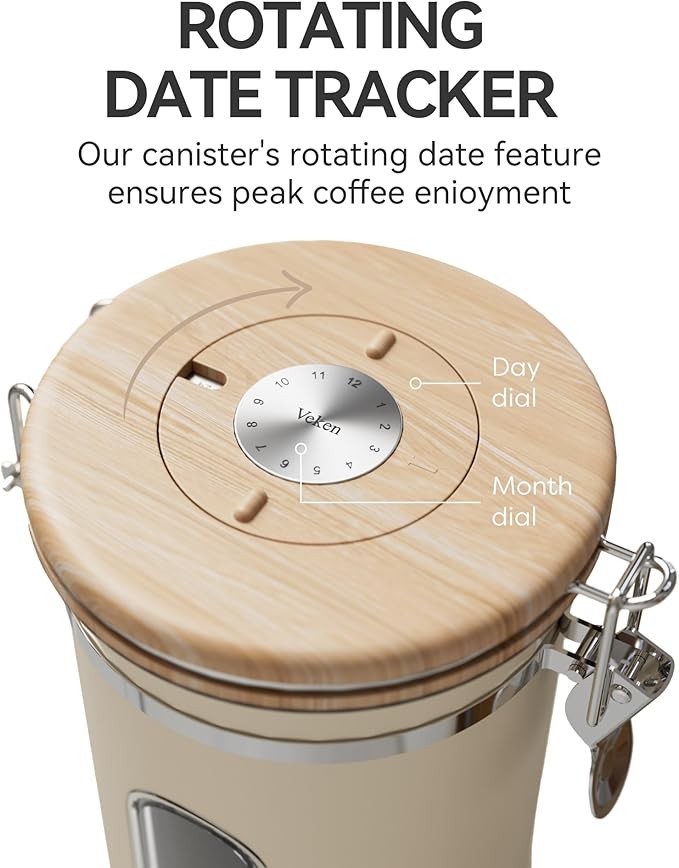Veken Coffee Sugar Canister with Window Easter Gifts Airtight Stainless Steel Container with Lids Home Kitchen Food Storage Jars for Grounds Beans Tea Flour Cereal Basket Scoop 22OZ Cream