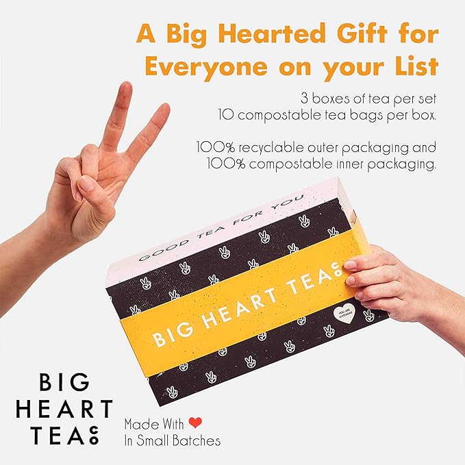 Big Heart Tea Co. Spicy Tea Bags Gift Set - Certified Organic Ayurvedic Herbal Tea - Small Batch Ground Herbs Spices in Zero Plastic Sachets - Healthy Tea Variety Box - 3 Flavors 30 Pack