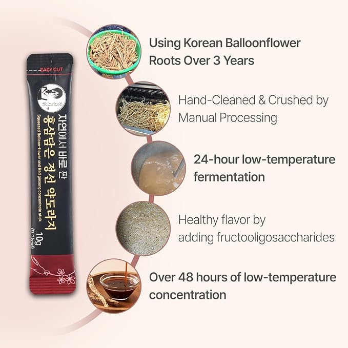 Korean Bellflower Root &amp Red Ginseng Concentrated Liquid Extract Sticks (Doraji) 10g x 30 Sticks (300g)