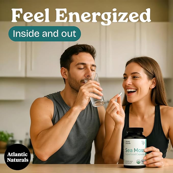 Atlantic Naturals Superfood Organic Irish Sea Moss Capsules - 120 Veggie Capsules | Wildcrafted Organic Sea Moss Supplement for Men &amp Women | Better Than Sea Moss Gel | Support Immunity &amp Skin