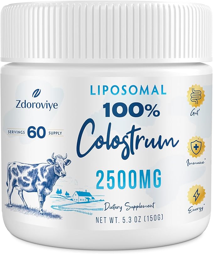 Liposomal Bovine Colostrum Powder Supplement 2500 mg Higher Absorption Than Regular Bovine Colostrum (60 Servings)