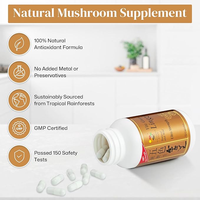Vita Green Lingzhi Mushroom Supplement (五色靈芝) – Pure Reishi with Natural Antioxidants for Wellness Energy and Immune Support for Men &amp Women – 240 Capsules