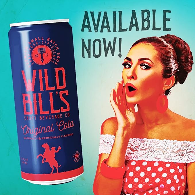 Wild Bill's Original Cola Soda Classic Craft Soda Pop Soft Drinks Sodas Made with Pure Cane Sugar Caffeine Free NO High Fructose Corn Syrup Gluten Free Vegan Low Sodium 12 Oz 12 Pack