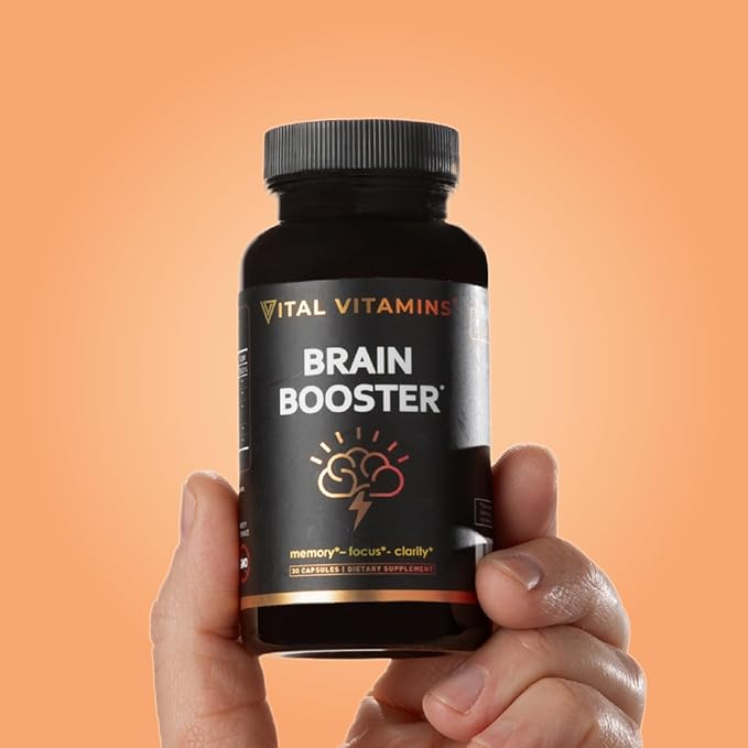 Vital Vitamins Brain Supplements with Bacopa Monnieri - for Memory and Focus – Nootropic Brain Booster - Caffeine-Free Support for Adults &amp Seniors – Non-GMO 30-Day Supply 30 Capsules