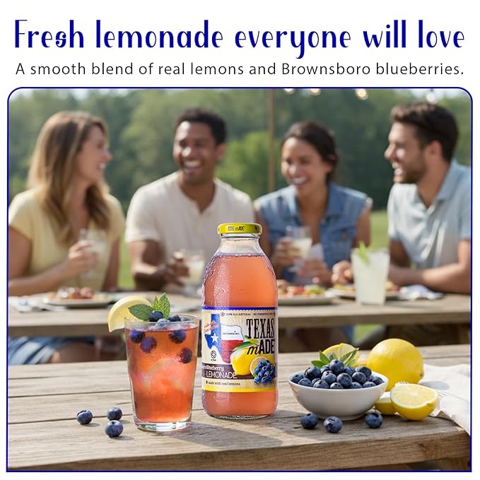 Texas mADE Brownsboro Blueberry Lemonade NON GMO Verified Lemonade Made with Pure Cane Sugar and Blueberry Flavor No Preservatives Texas Crafted Lemonade 16 fl oz Pack of 12