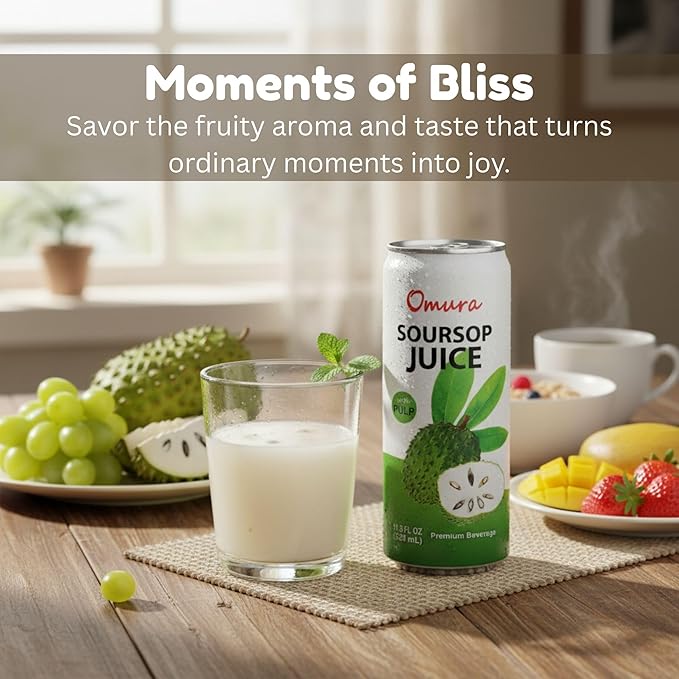 Omura Soursop Juice Drink with Pulp 11.3 Fl Oz (Pack of 24) | Refreshing Tropical Fruit Beverage | Graviola Guanabana Juice