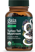 Gaia Herbs Turkey Tail Mushroom - Traditional Immune Support &amp Liver Health Supplement* - with Organic Turkey Tail Mushroom Fruiting Body Extract - 40 Vegan Capsules (40 Servings)