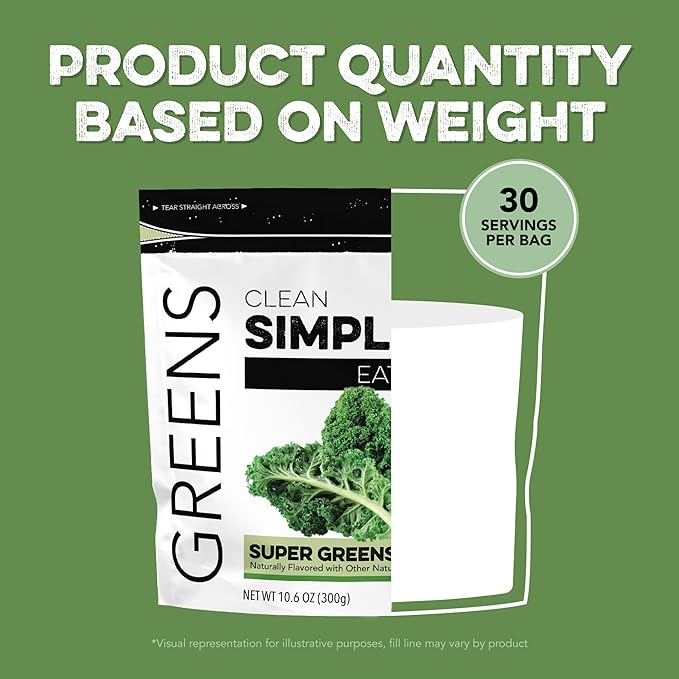 Clean Simple Eats Super Greens Powder Naturally Flavored Greens Powder with Chlorella Spirulina Superfoods &amp Prebiotic Fiber No Artificial Ingredients Gluten Free Classic Greens Flavor 30 S