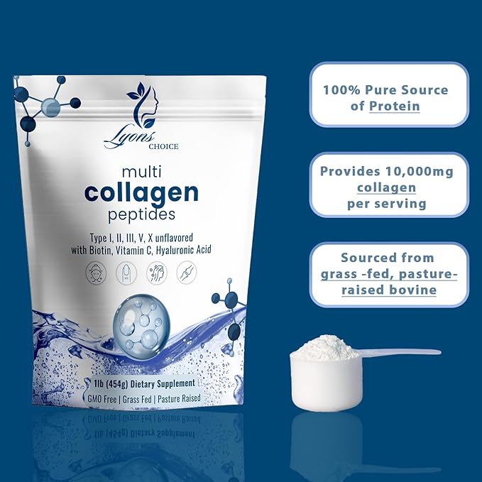 Premium Multi Collagen Peptides Powder – Hydrolysed Type I II III V X | Unflavoured High Absorption | Supports Skin Hair Nails Joints &amp Gut Health | Keto Paleo Non-GMO (1 lb.)