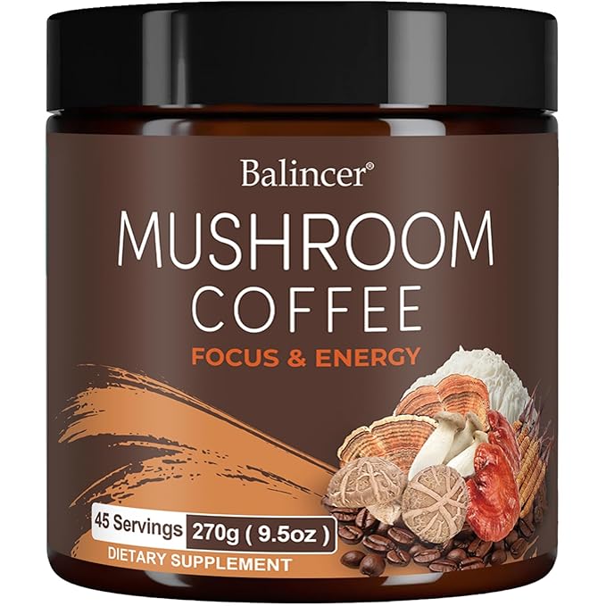 Mushroom Coffee 6 Adaptogenic Mushrooms with Lion's Mane Cordyceps Turkey Tail &amp More Instant Mushroom Coffee for Focus Energy Immune &amp Digestion Support