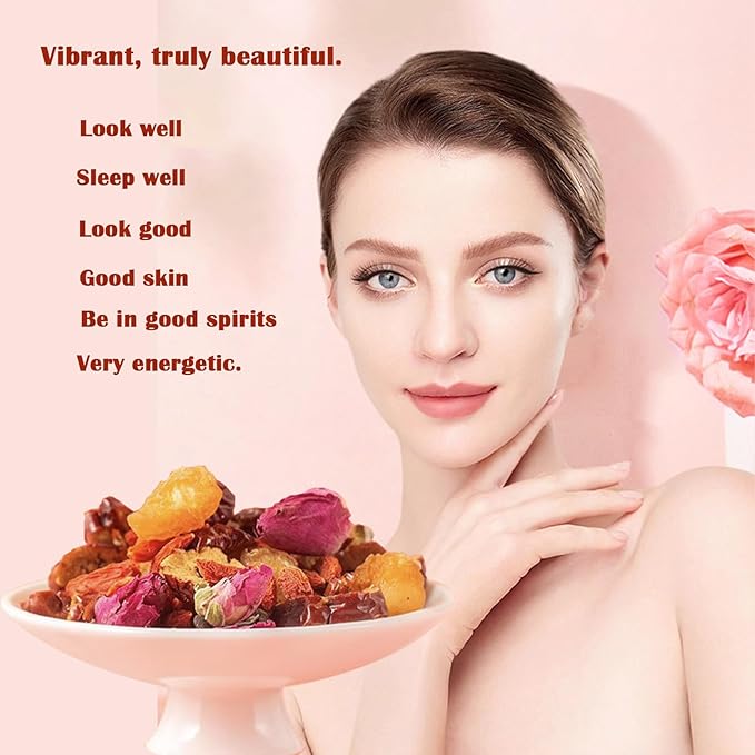 Lingyunxi Rose Longan Red Date Wolfberry Tea 2packs/60Bags Women Five Treasures Wubao Rose Tea Jujube Dried Longan Goji Berry 桂圆红枣枸杞茶 玫瑰红枣枸杞茶 300g/10.6oz