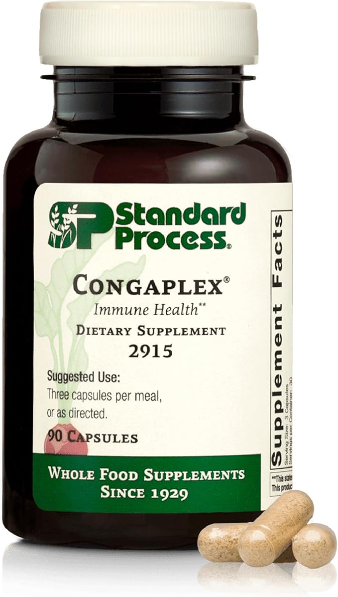 Standard Process Inc. Congaplex Thymus Gland Support Supplement Support Immune Health with Calcium Lactate Magnesium Vitamin C &amp Vitamin A Immune System Aid with Mushroom Powder - 90 Capsules